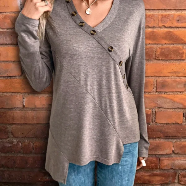 SMY Button Detail Asymmetrical Hem Tee