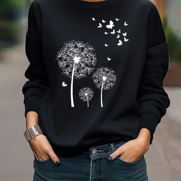 SMY Dandelion & Butterfly Print Drop Shoulder Sweatshirt