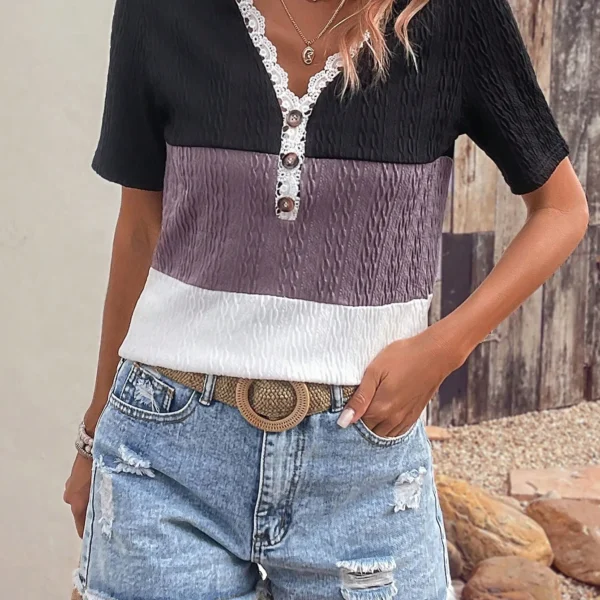 SMY Women's Colorblocked Lace Trim Tee