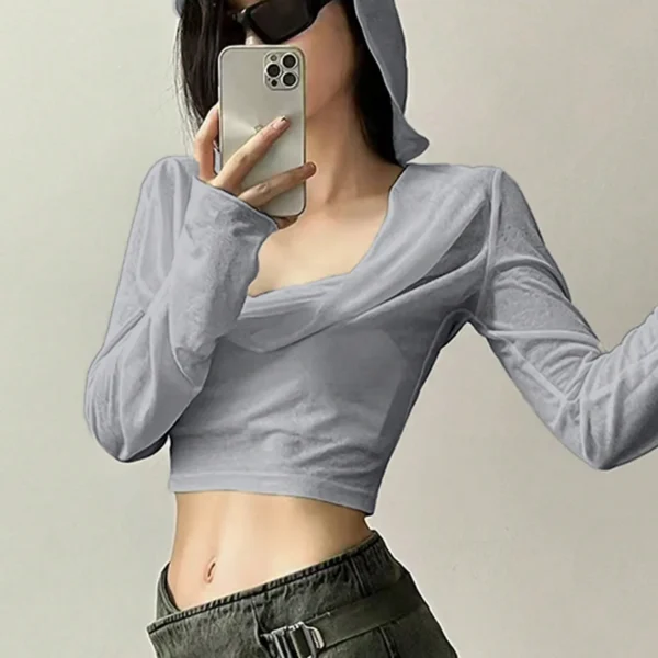 SMY MOOSTA Women's Slim Fit Hooded Batwing Sleeve Cropped T-Shirt