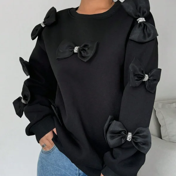 SMY Women Oversized Bow Decor Drop Shoulder Sweatshirt