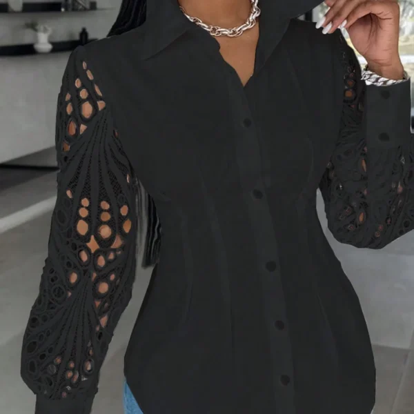 SMY Women's Elegant Lace Panel Hollow Out Sleeve Blouse