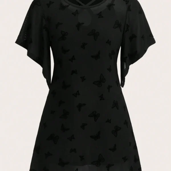 SMY Clasi Women Summer Round Neck 2 In 1 Flared Sleeve Tee