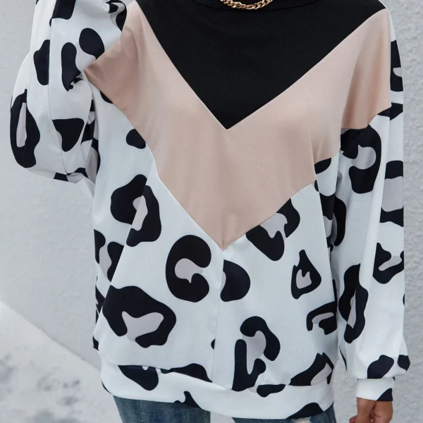 SMY Color Blocked Style Casual Round Neck Long Hoodie