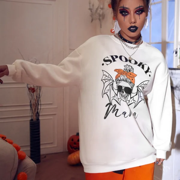 SMY Casual Spooky MaMa Printed Round Neck Long Hoodie For Halloween