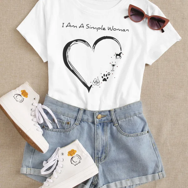 SMY Small Round Neck Simple  Pattern Love Print Plus Size T-Shirt