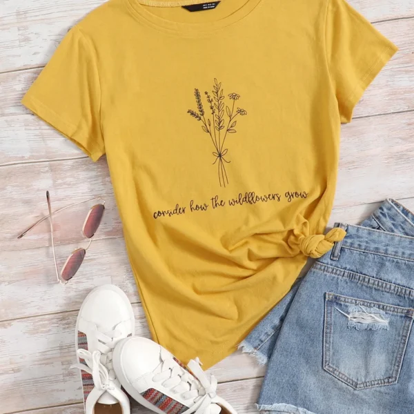 SMY Small Round Neck Simple Pattern Plus Size T-Shirt