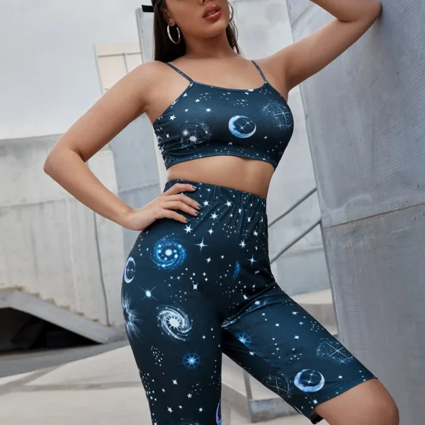 SMY Two Piece Set Of Casual Starry Sky Pattern Slim Shoulder Strap Shorts