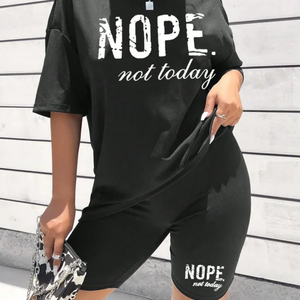 SMY Casual Trend Small Round Neck Women's Two Piece Set With Letter Print NOPE NOT TODAY