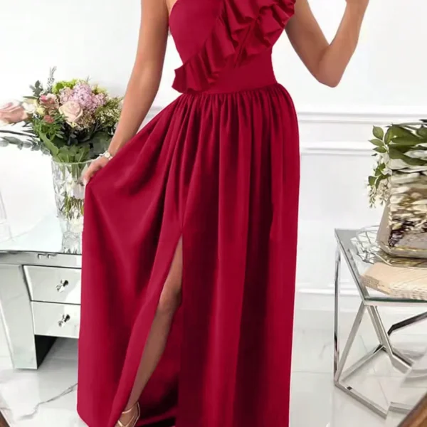 SMY Gorgeous Off Shoulder Collar Women's Elegant Off Shoulder Slit Dress
