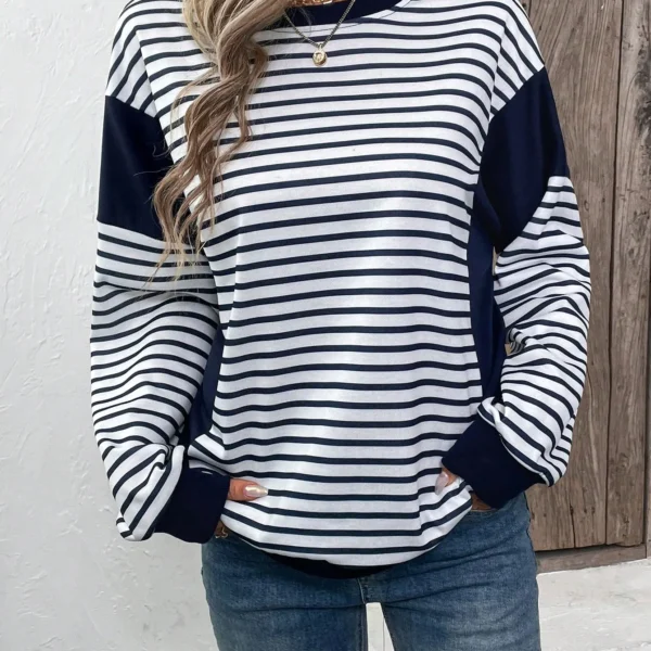 SMY Women's Fashion Casual Striped Patchwork Sweatshirt